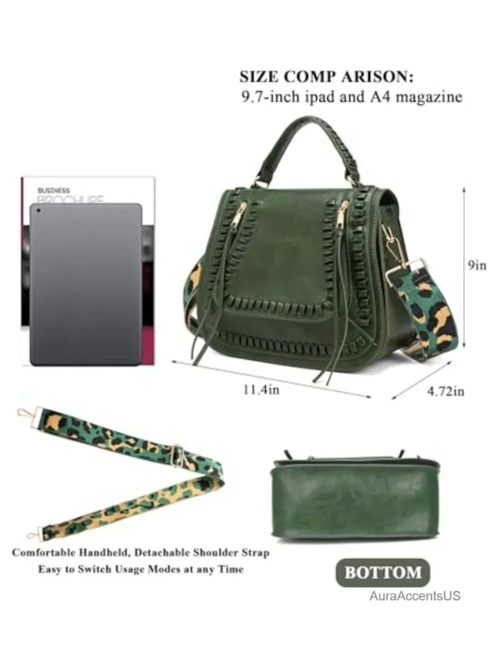 Faux Leather Vintage Crossbody Bag with Leopard Strap